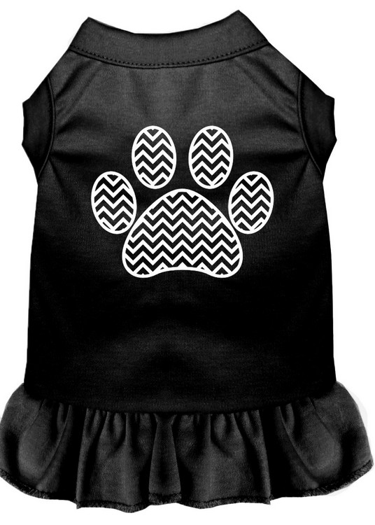 Chevron Paw Screen Print Dress Black XS